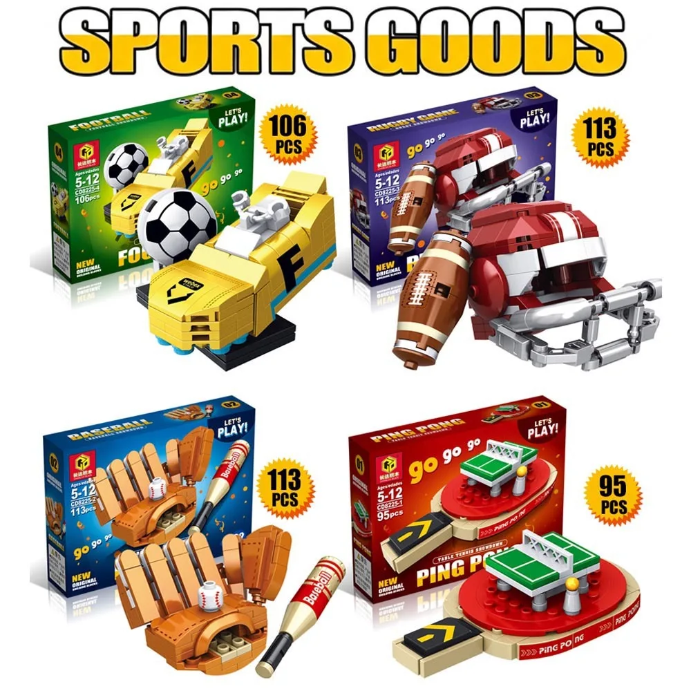Sports Series Building Blocks Football Rugby Baseball Ping Pong Assembly Bricks, Educational STEM Toys Gift