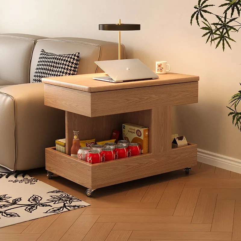 يمكن تحريك حافة أريكة غرفة المعيشة المصنوعة من الخشب الصلب وتدويرها ورفع عربة الشاي الصغيرة