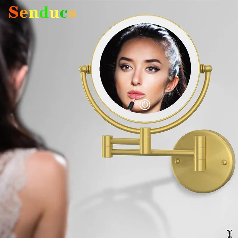 10X Magnifying Led Folding Bathroom Mirrors Walll Mounted Double Face Led Bathroom Makeup Mirror Accessories Led Bathroom Mirror