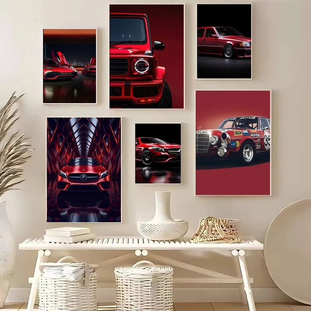 Red M-Mercedes B-Benz Poster Multi-Purpose Wall Art for Living Room Bedroom Office Hallway Bar | Home Decor Gift Idea