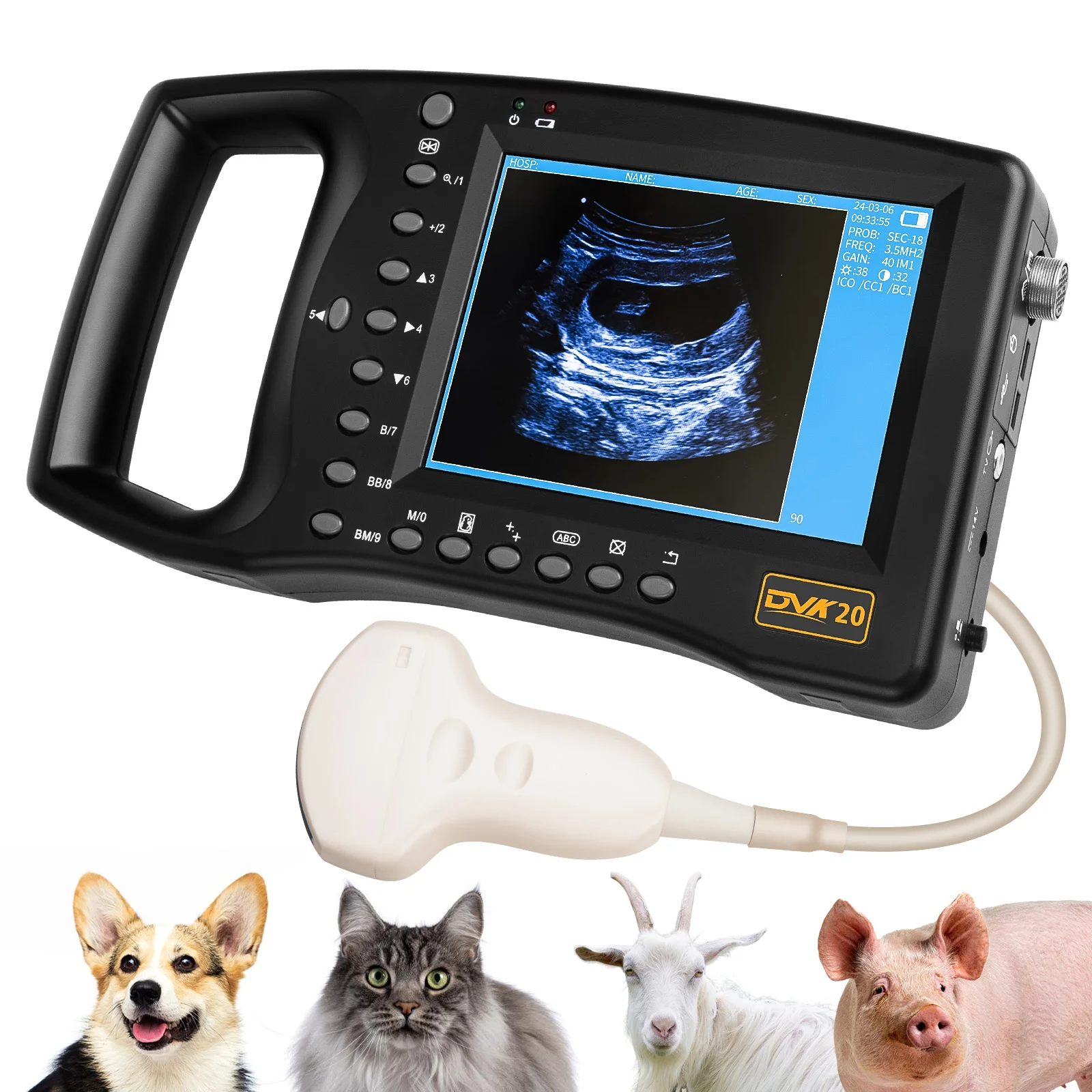 Handheld Ultrasound Machine for Pregnancy Horse Cows large animals Portable Veterinary Ultrasound Rectal Probe 5 Display Modes