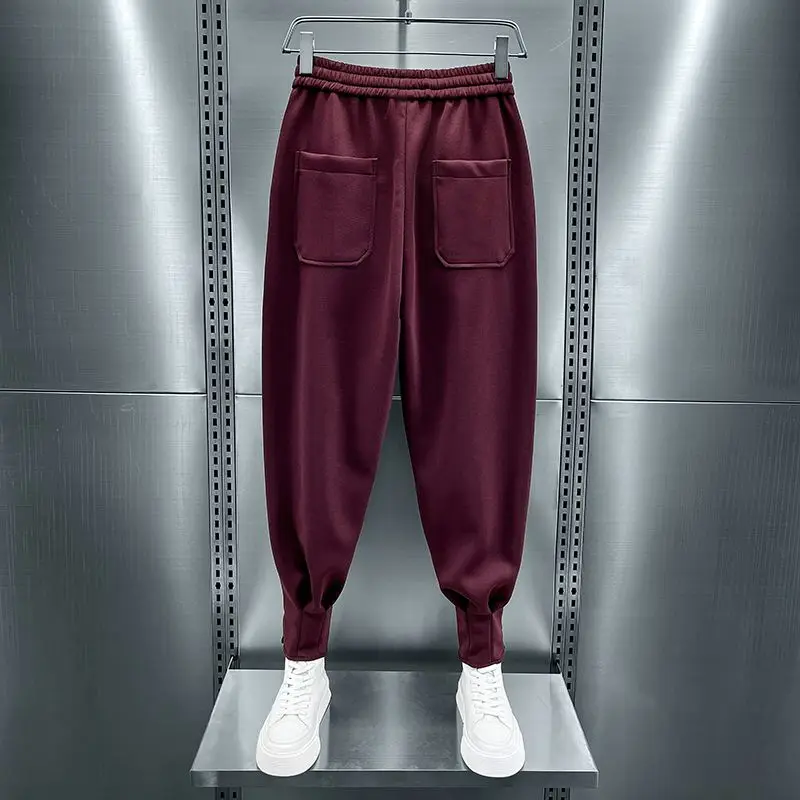 2024 Brand Men's Casual Sports Pants Korean Style Fashion Bind feet Button Outdoors sweatpants Men Elastic Bunched Foot Trousers