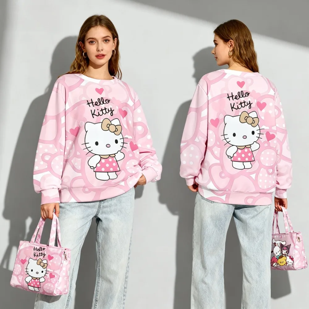 Spring Autumn Hello Kitty Sweet Cute Print Christmas Women's Popular Fashion comfortable Casual unique Round Neck Hoodie