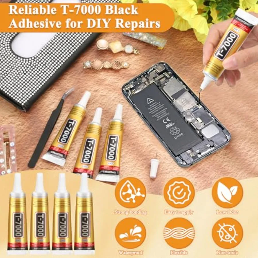 T-7000 Glue Adhesive, T7000 Adhesive Glue with Tweezers Precision Repairs Glue for Cell Phone Screen Electronics DIY Jewelry Ma