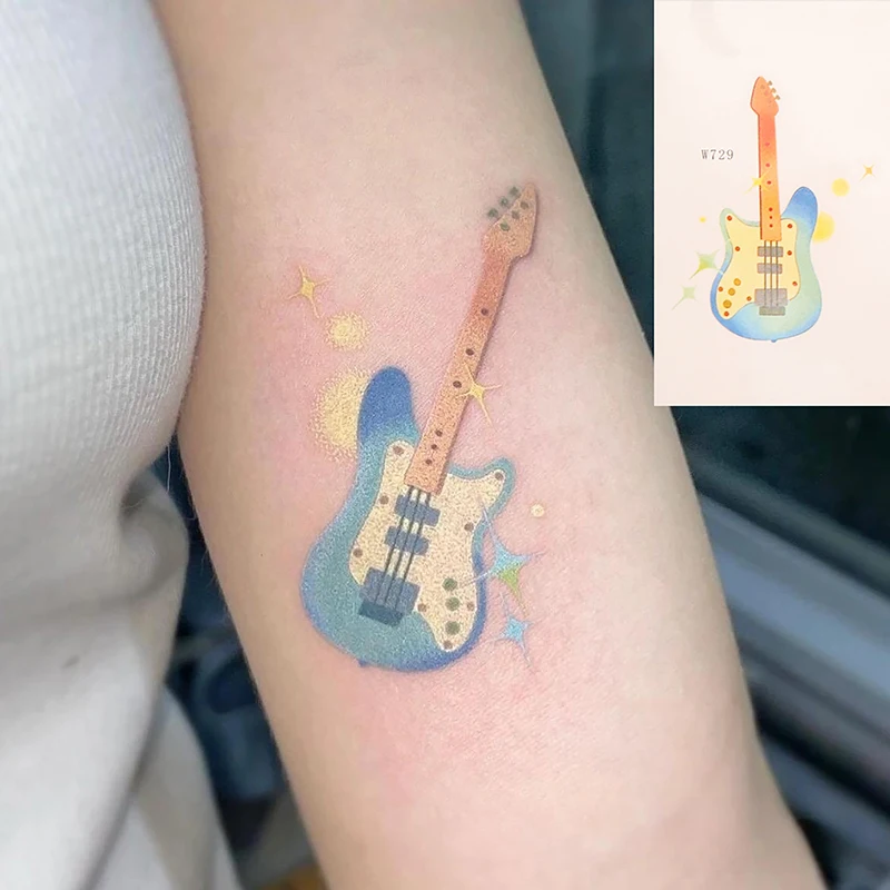 1 Sheet Colorful Small Guitar Temporary Tattoos For Women Men Fake Tattoo Sticker Adults Face Hands Body Art Tatoo