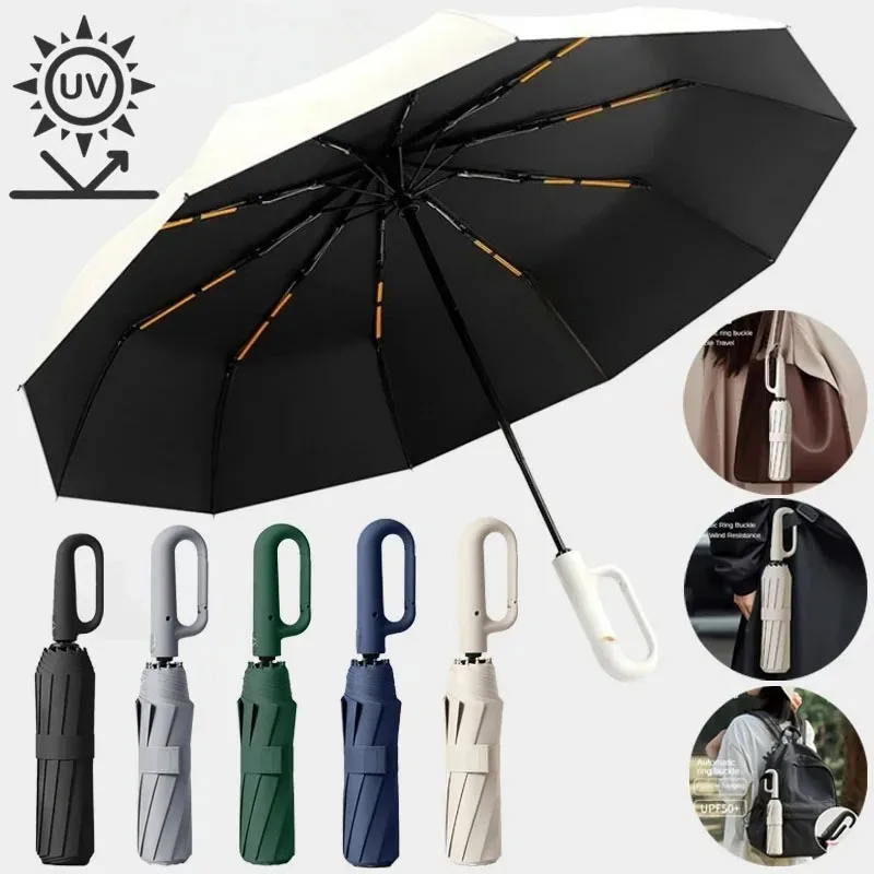 1/3PCS Strong Windproof Automatic Umbrella Sunshade UV Protection Folding Men Buckle Rain Large Parasol For Women