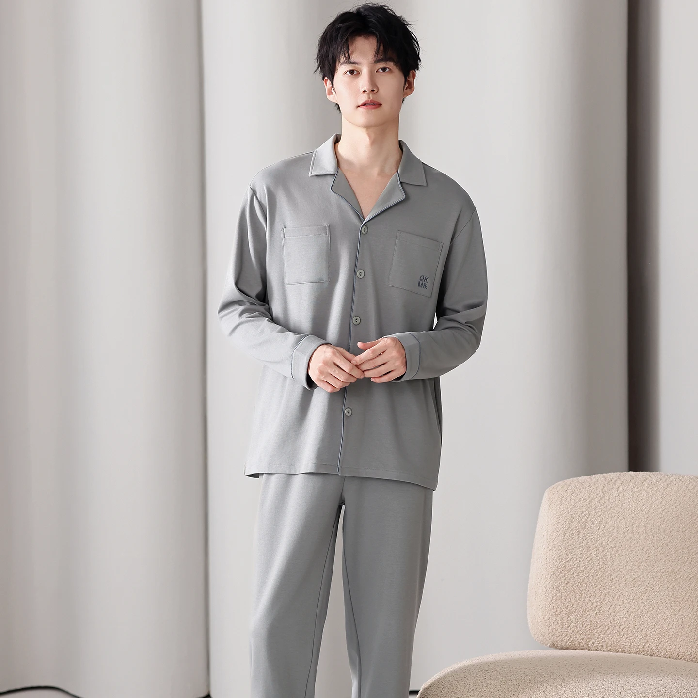 Men Pyjamas Set Full Cotton Spring Long Sleeve Solid Men Pajama Suit Autumn Nightwear Collar Pijama Male Sleepwear Two Piece 4XL