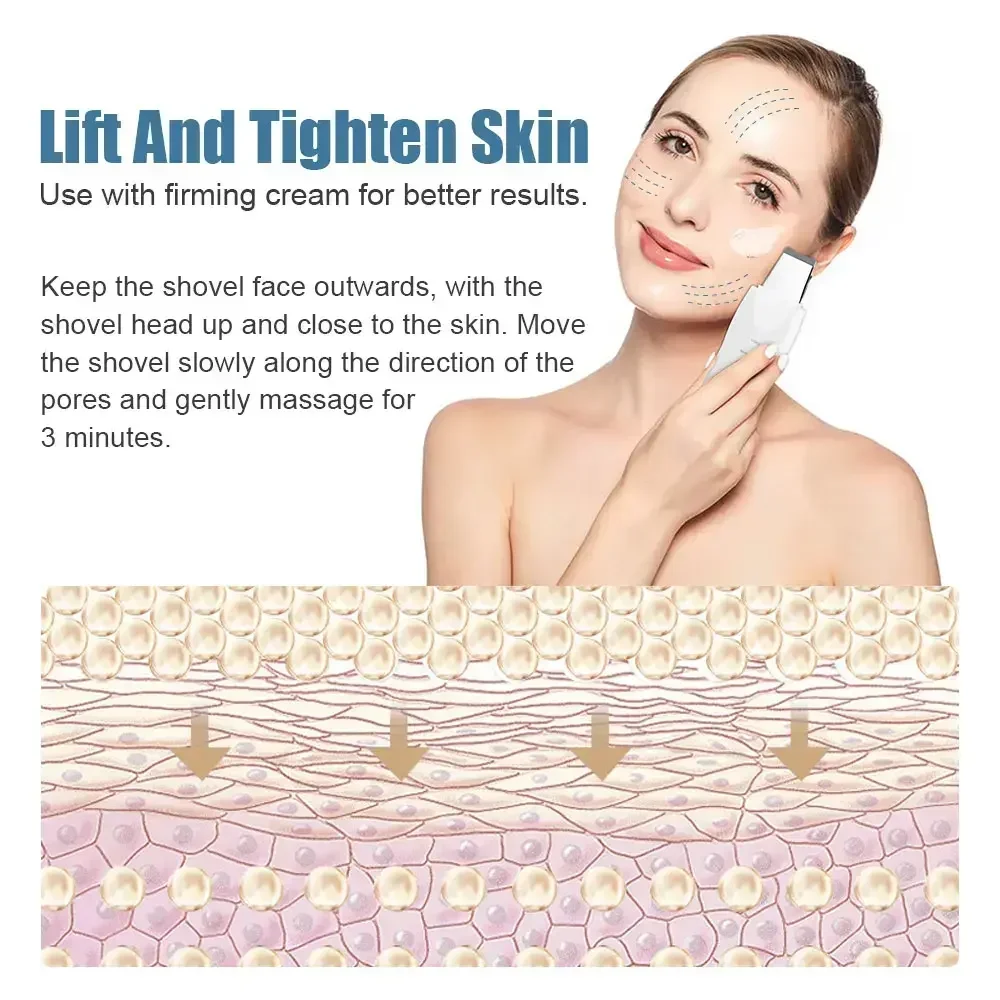 Deep Vibrate Skin Scrubber ทําความสะอาดผิวหน้าพลั่วไม้พายไม่ Ultrasonic Face Scrubberpeeling Blackhead Remover Facial Ma Ssager