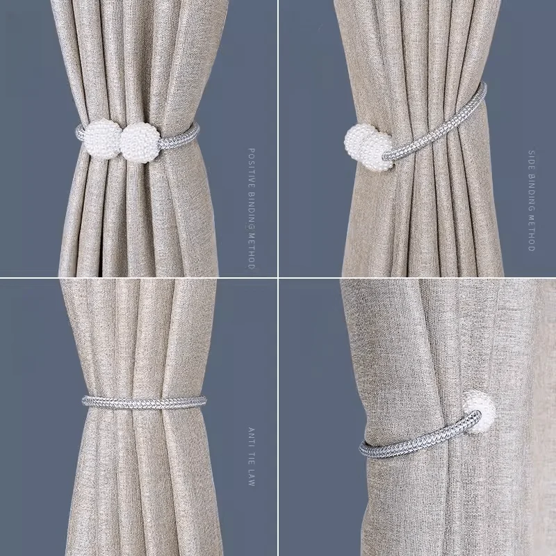 Concise Style Magnetic Curtain Tiebacks Pearl Ball Home Curtain Buckle European Decoration Weave Clips Rope Straps