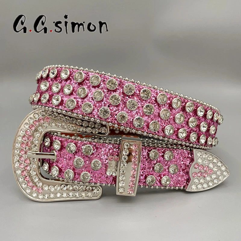 

GGSIMON Punk Western Rhinestones Belts Luxury Sparkle Handmade Crystal Studded Goth Y2K Belts Cowgirl Cowboy For Women Men Jeans