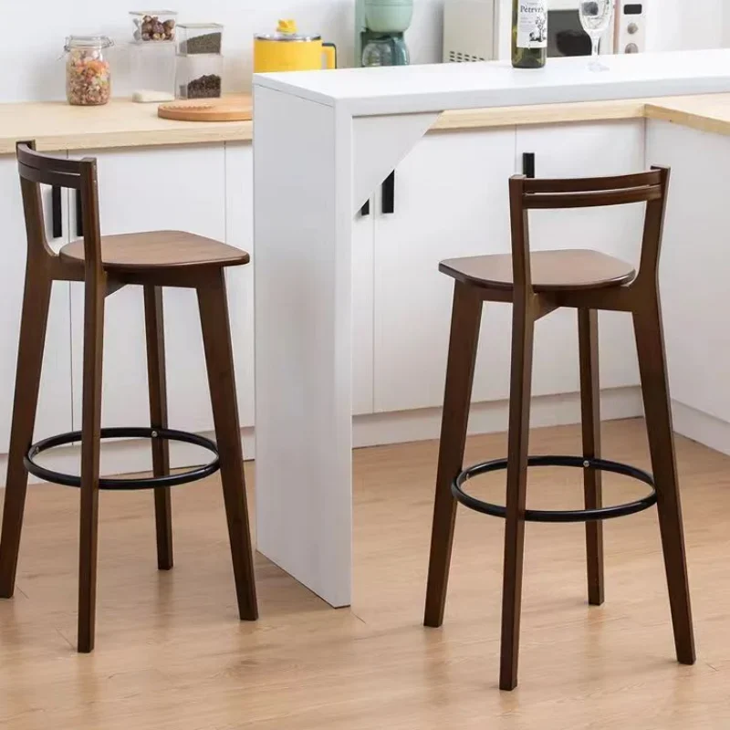 T-9 Bar Chair - Nordic Solid Wood Modern Simple Creative Bar Stool Chinese Balcony Home Light Luxury Back High Chair