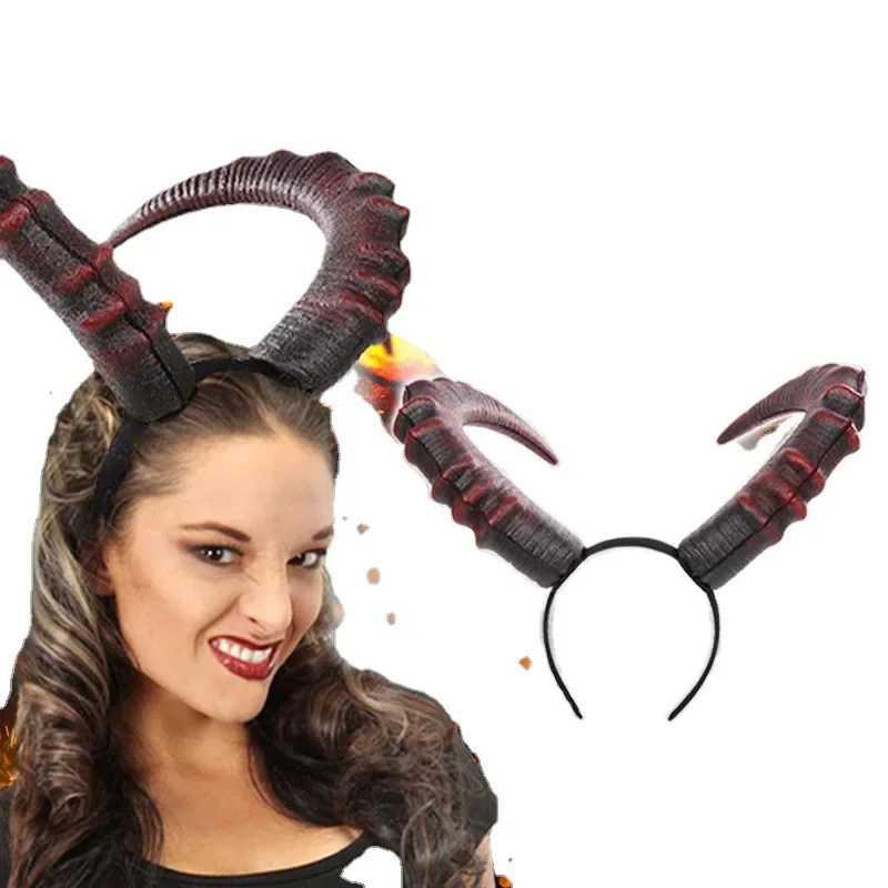 Black Red Demon Horn Headpiece Cosplay Women Gothic Devils Animal Ox Horns Headwear Halloween Carnival Party Costume Props