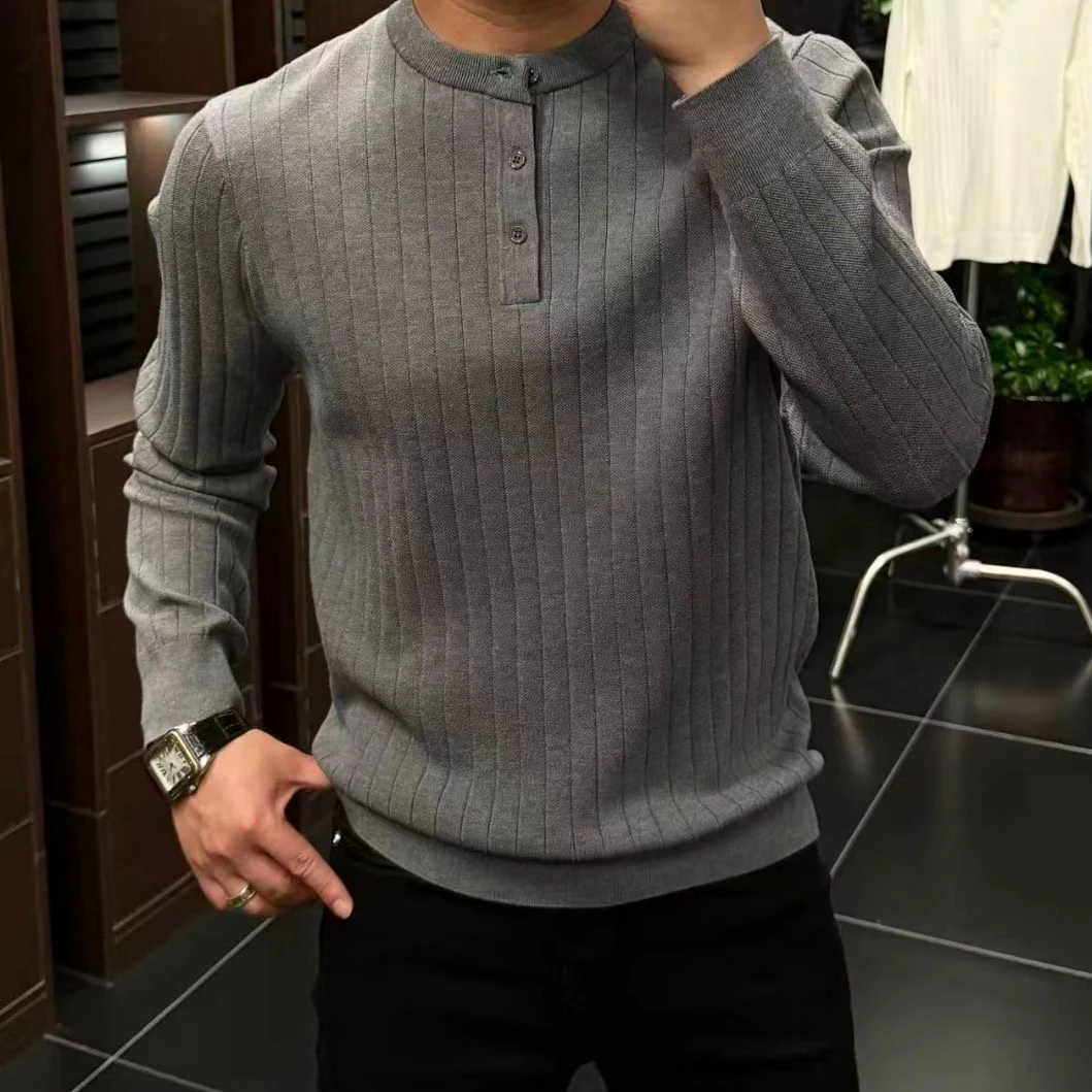 

Autumn Winter Men's Slim Fit Long Sve Knitted Sweater Henry Collar American Sle Faionable Versatile Comfortable Knitwear