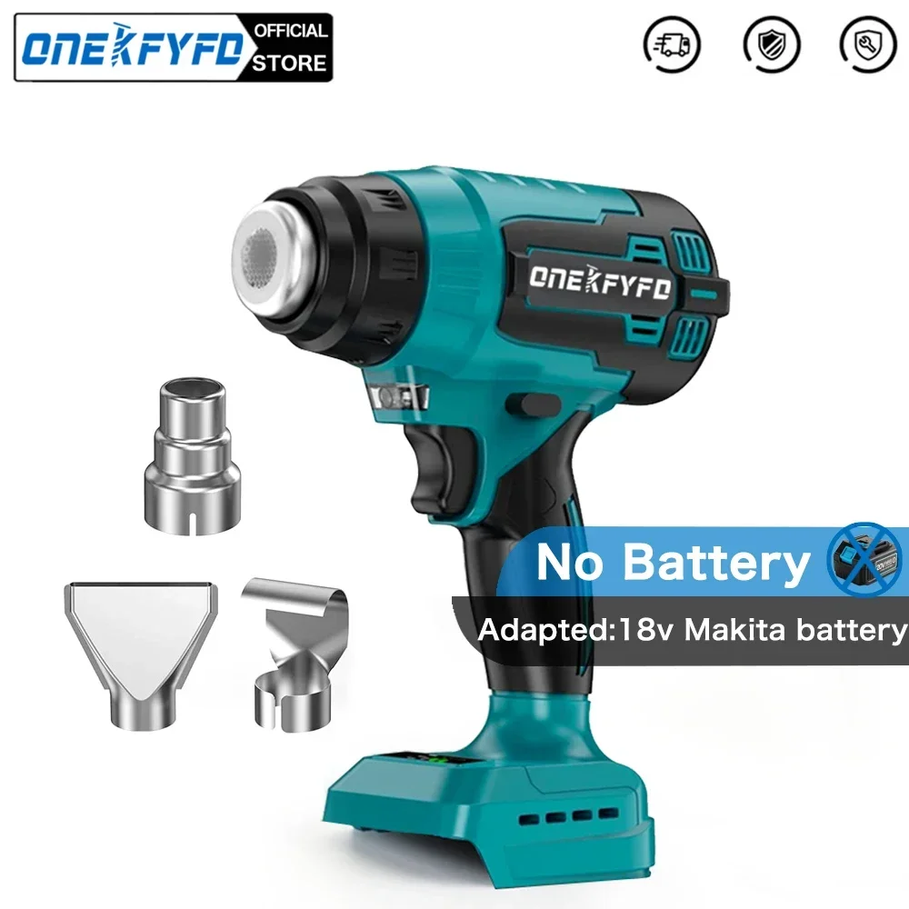 

ONEKFYFD Rechargeable Cordless Handheld Hot Air Gun 3 Nozzles Electric Heat Gun for Makita 18V Lithium Battery(No Batteries)