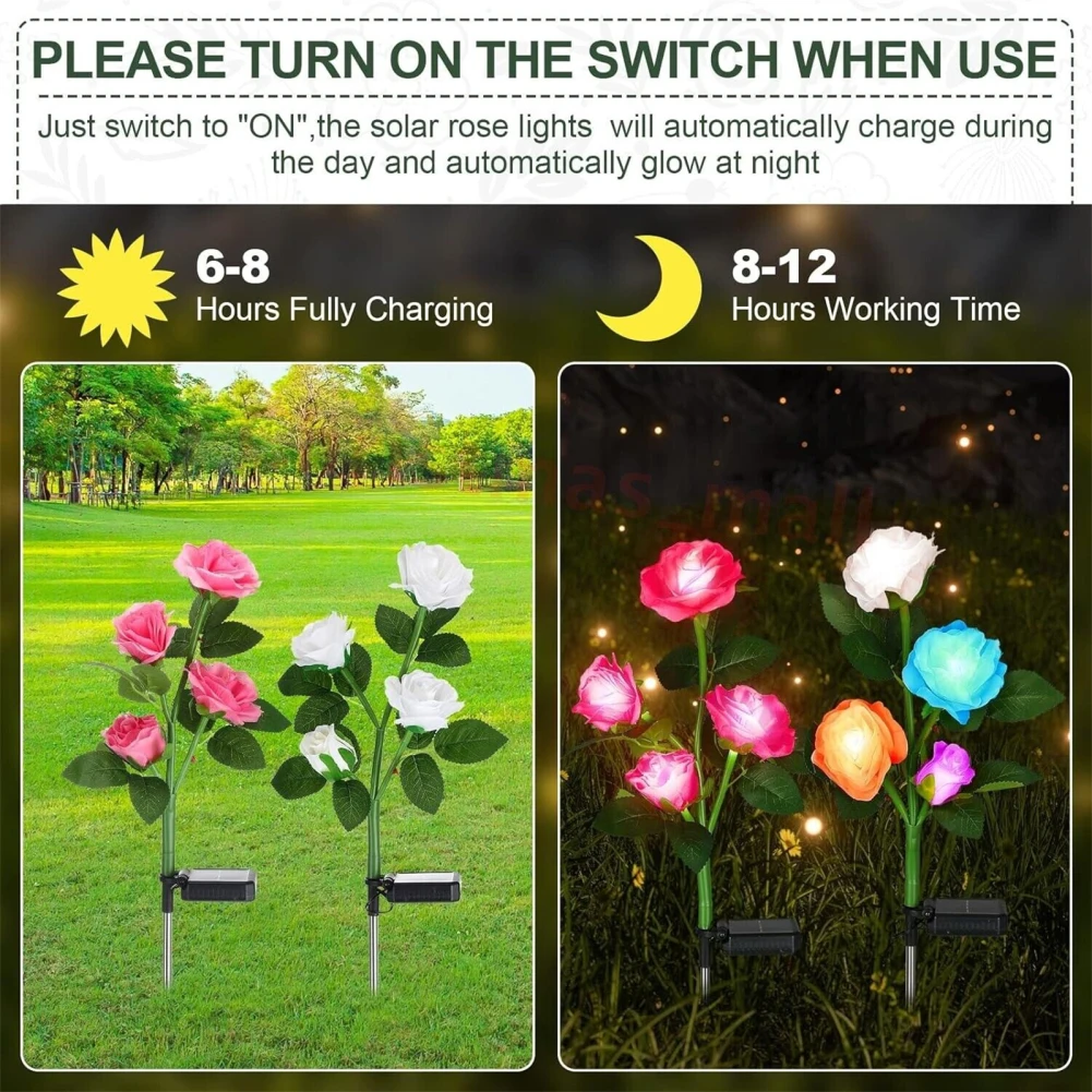 Solar Led Lights Outdoor Decorative 5 Heads Solar Garden Lights Rose Flower Lawn Lamp for Yard Patio Garden Decor