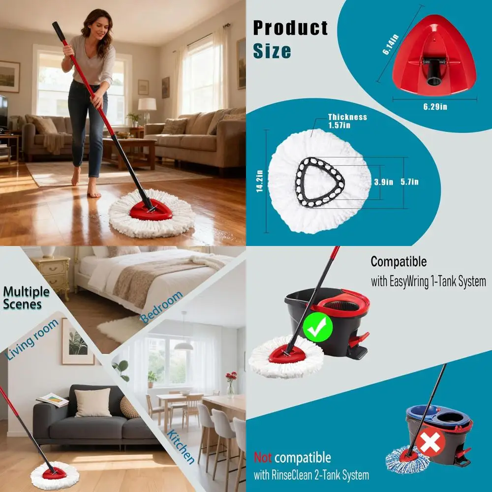 

Microfiber Replacement Mop Heads for Ocedar EasyWring 1 Tank System: Deep Clean, Easy Swap, Washable