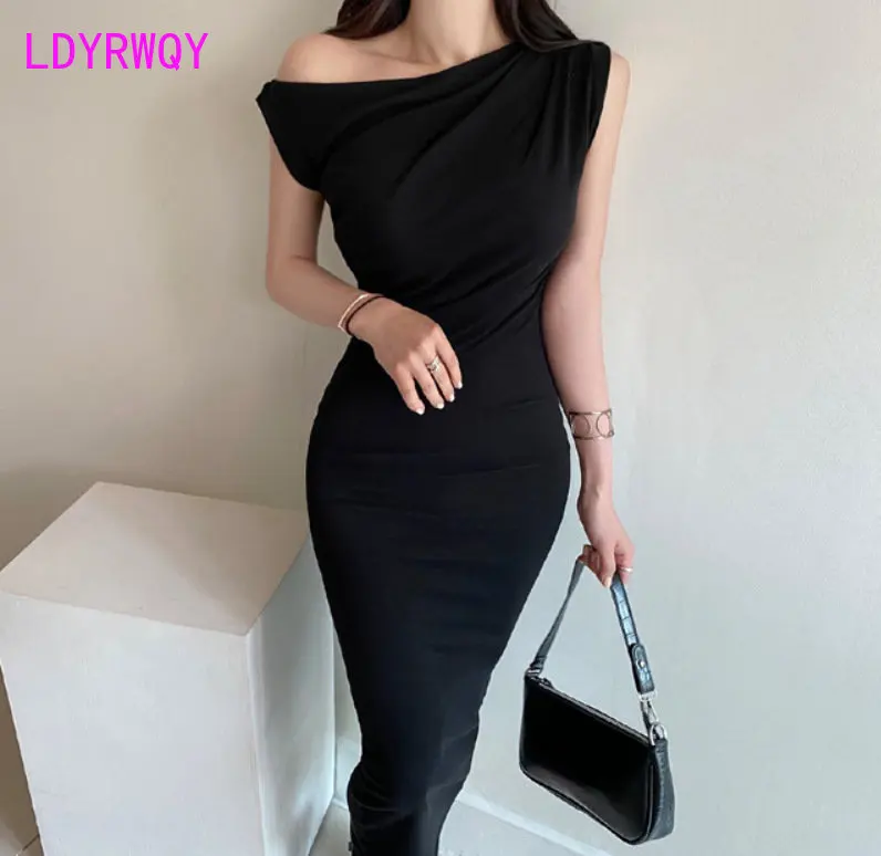 2023 Summer New Korean Version Wrinkle Slim Wrap Hip Waist Fit Tank Top Bottom Dress