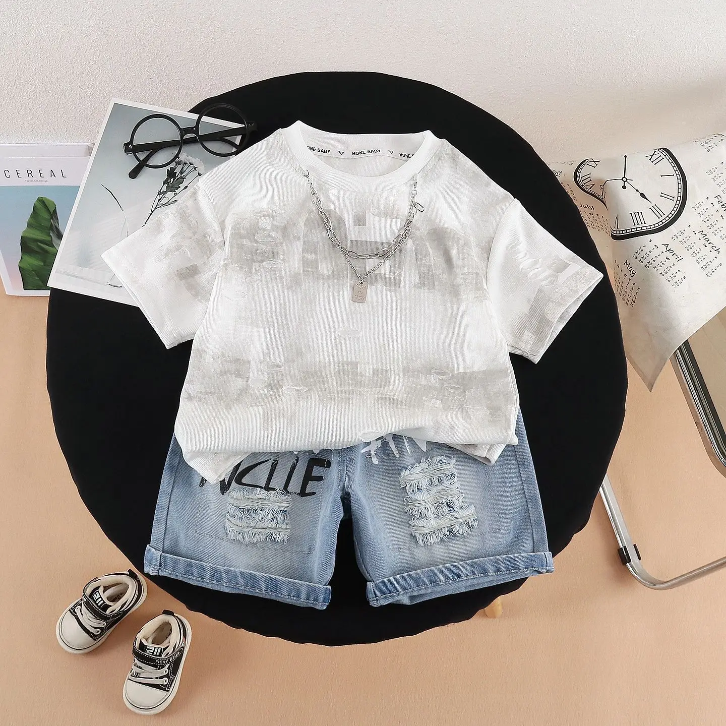 Toddler Summer Outfits 2026 New Baby Boy Clothes 1-5T Letter Print Short Sleeve T-shirts Tops and Shorts 2 Piece Set Boys Suit