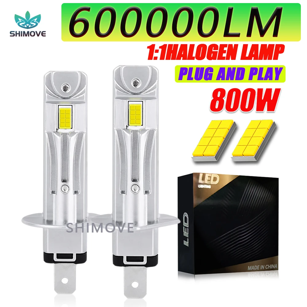 Faro LED H1 Súper Brillante 600000LM 800W CANBUS Sin Error 1:1 Mini Plug&Play 6000K Blanco Frío Lámpara Antiniebla Inalámbrica para Coche