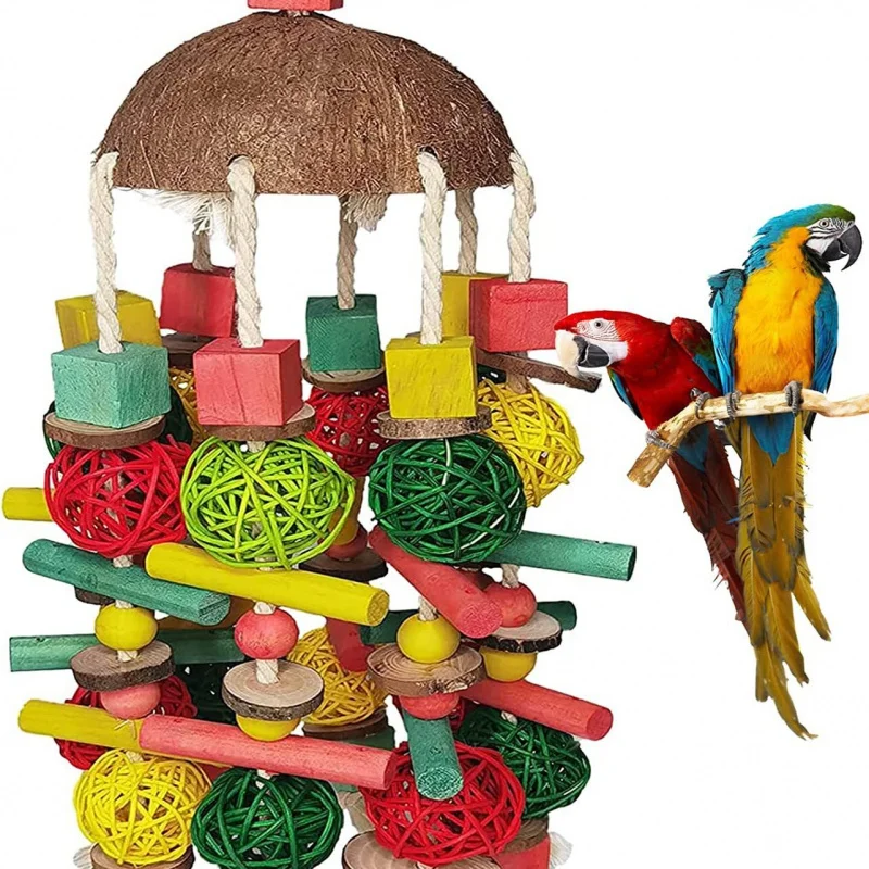 Parrot Bite Toy Coconut Shell Charcoal Color Pendant Chain Bird Supplies Toy Bird