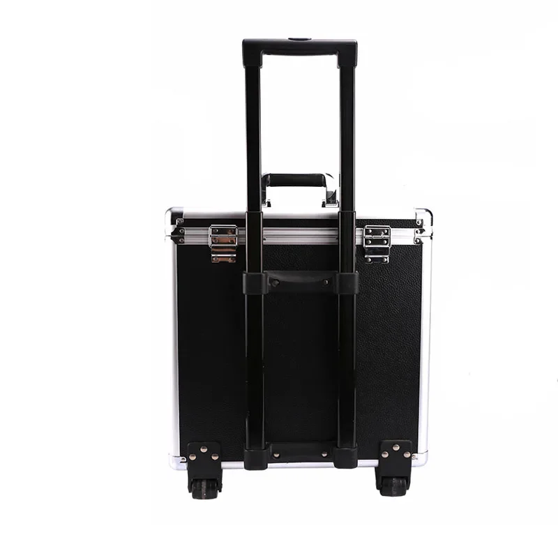 Jewelry Box Large Capacity Aluminum Trolley Case Black Leather Organizer Suitcase 10 Trays for Rings Necklace Bracelet