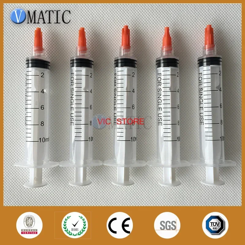 Free Shipping Non Sterilized 5 Pcs 10ml/cc Hand Manual Syringe With 5 Tip Cap Stopper