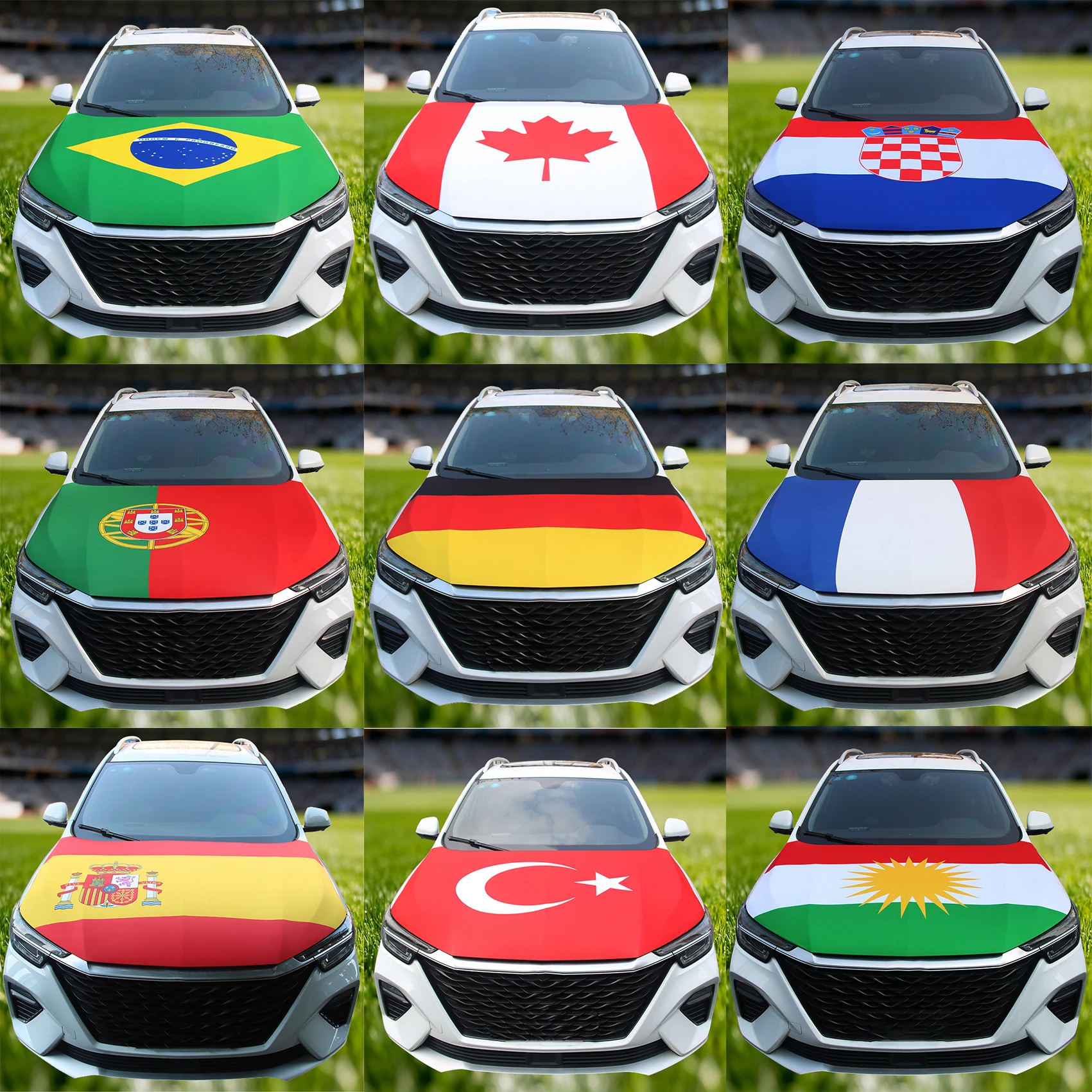Capa de Capô de Carro com Bandeira Nacional 115x160CM, Envolvimento Decorativo para Capô de Motor de Automóvel, Bandeira Personalizada para Decoração de Veículos