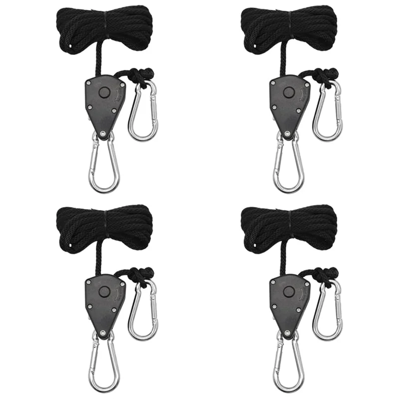ONCE 4 Pack 1/8 Inch Adjustable Heavy Duty Rope Hanger Ratchet Grow Light Fixtures, Reinforced Metal Internal Gears