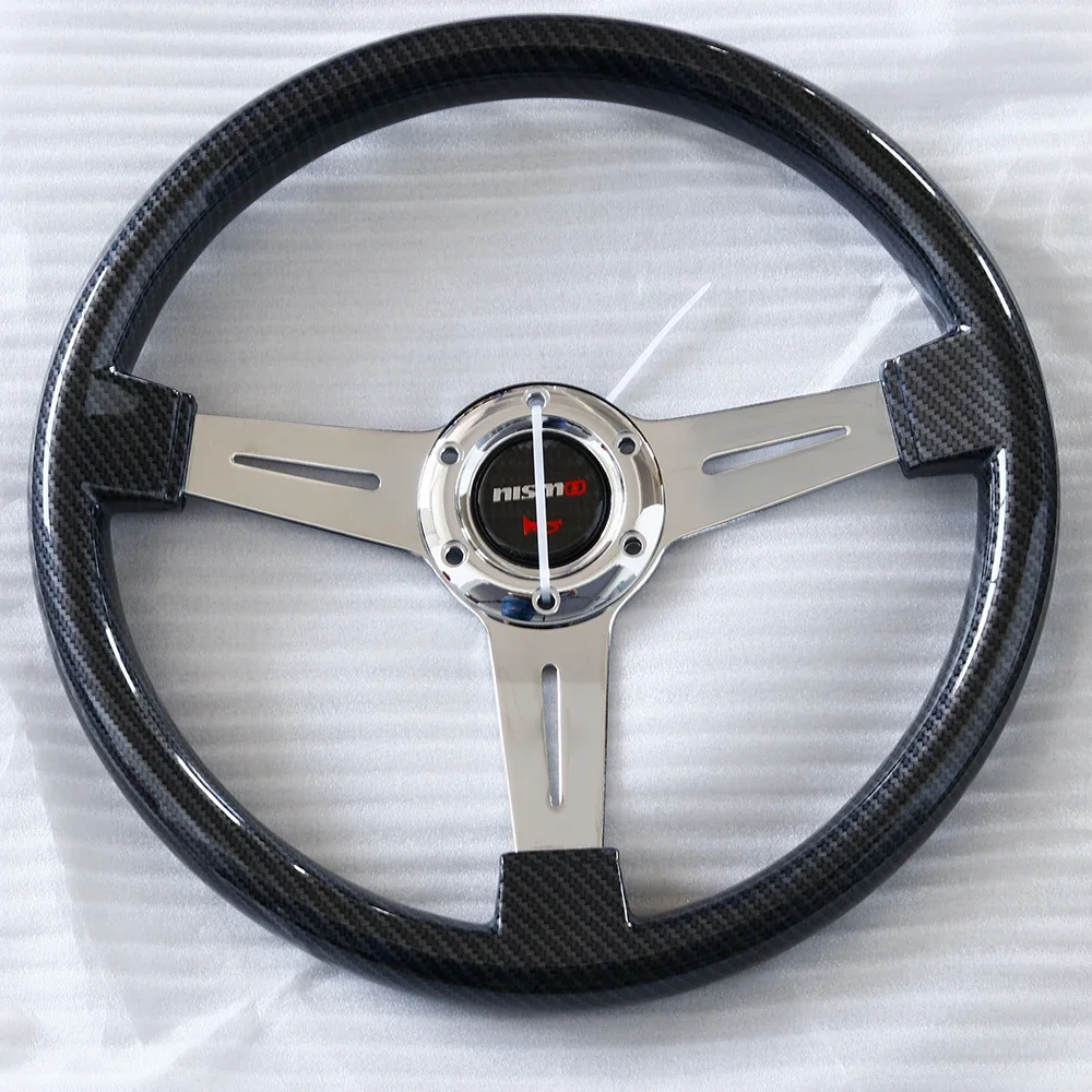 14inch/350mm Neo Chrome Silver Frame Black Carbon Fiber Look Drift Sport Steering Wheel