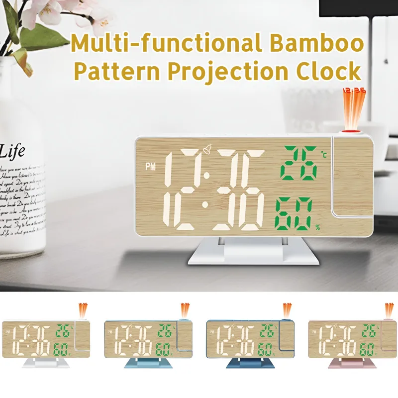 Simple Wooden LED Multi-Function Projection Alarm Clock with Large Font Display Electronic Clock Dig