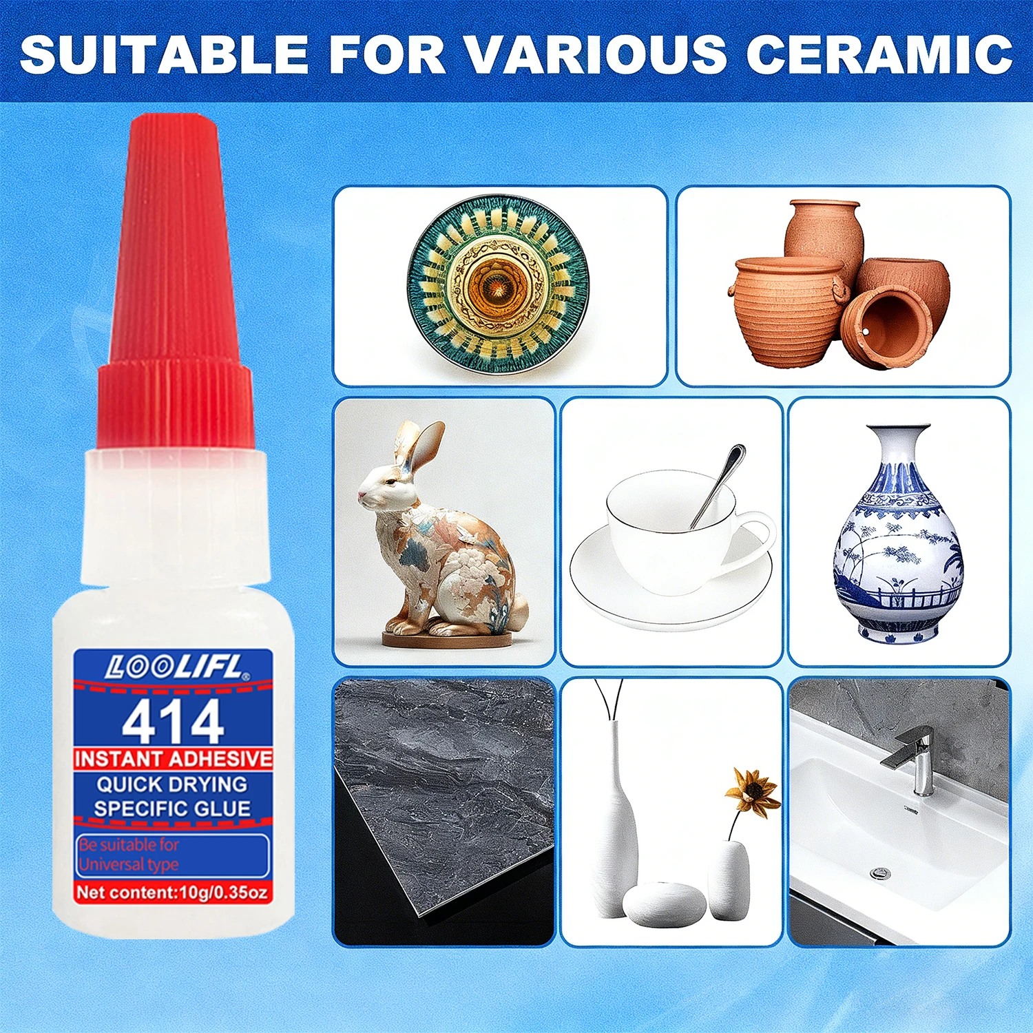 LOOLIFL 5PCS 414 Instant Strong Super Glue Universal Superglue Mighty Instant Glue for Resin Ceramic Metal Glass Fast Dry Glue