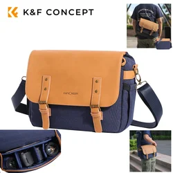 K&F Concept Camera Shoulder Bag PU leather Crossbody Travel Camera Sling Bags for Sony Canon DSLR Camera Case fit 14 inch Laptop