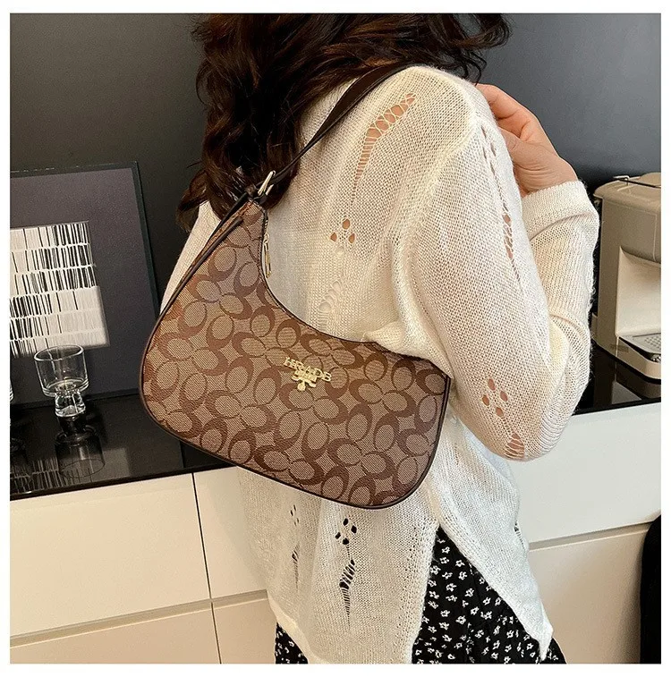 

2025 Новая большая сумка подмышки - большая сумка-тоут с ретро-принтом, сумка через плечо во французском стиле багет для женщин, работы и ежедневного использования