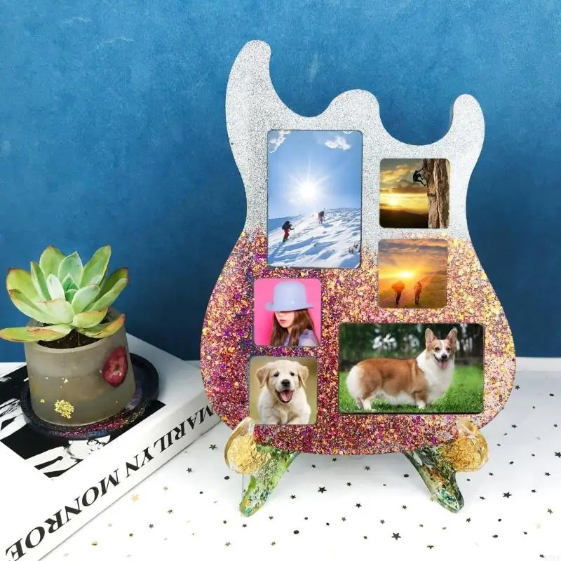 

R7UF Silicone Photos Storage Stand Mold Epoxy Resin Guitar Photo Frame Mold for Decor