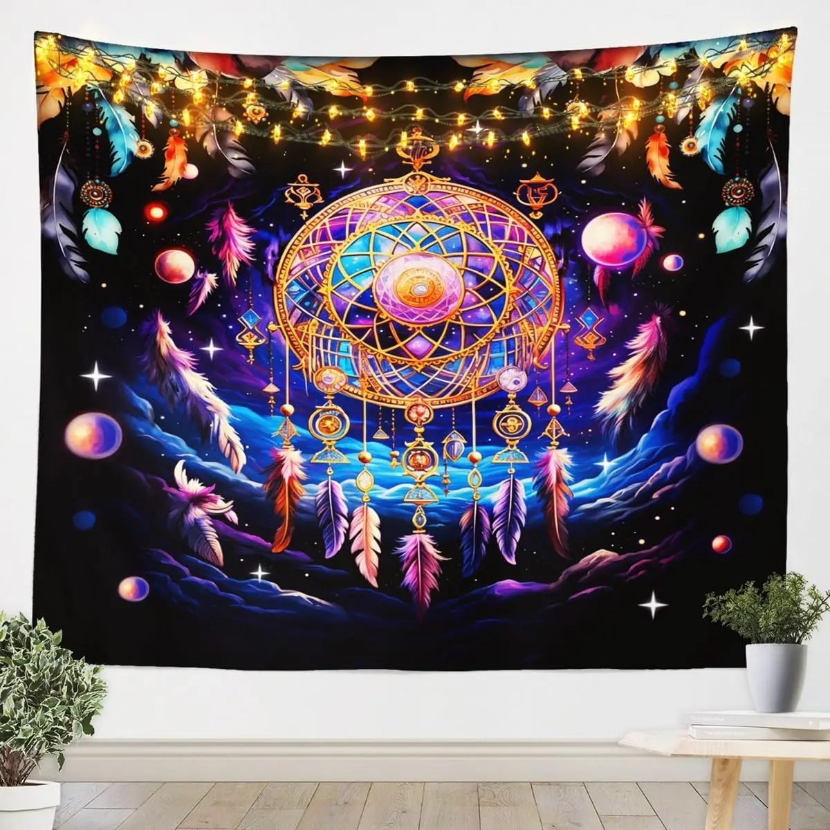 Castle Fairy Wild Mushroom Tapestry Galaxy Planet Tapestries Art Home Decoration Bedroom Decor Living Room Door Sun and Moon