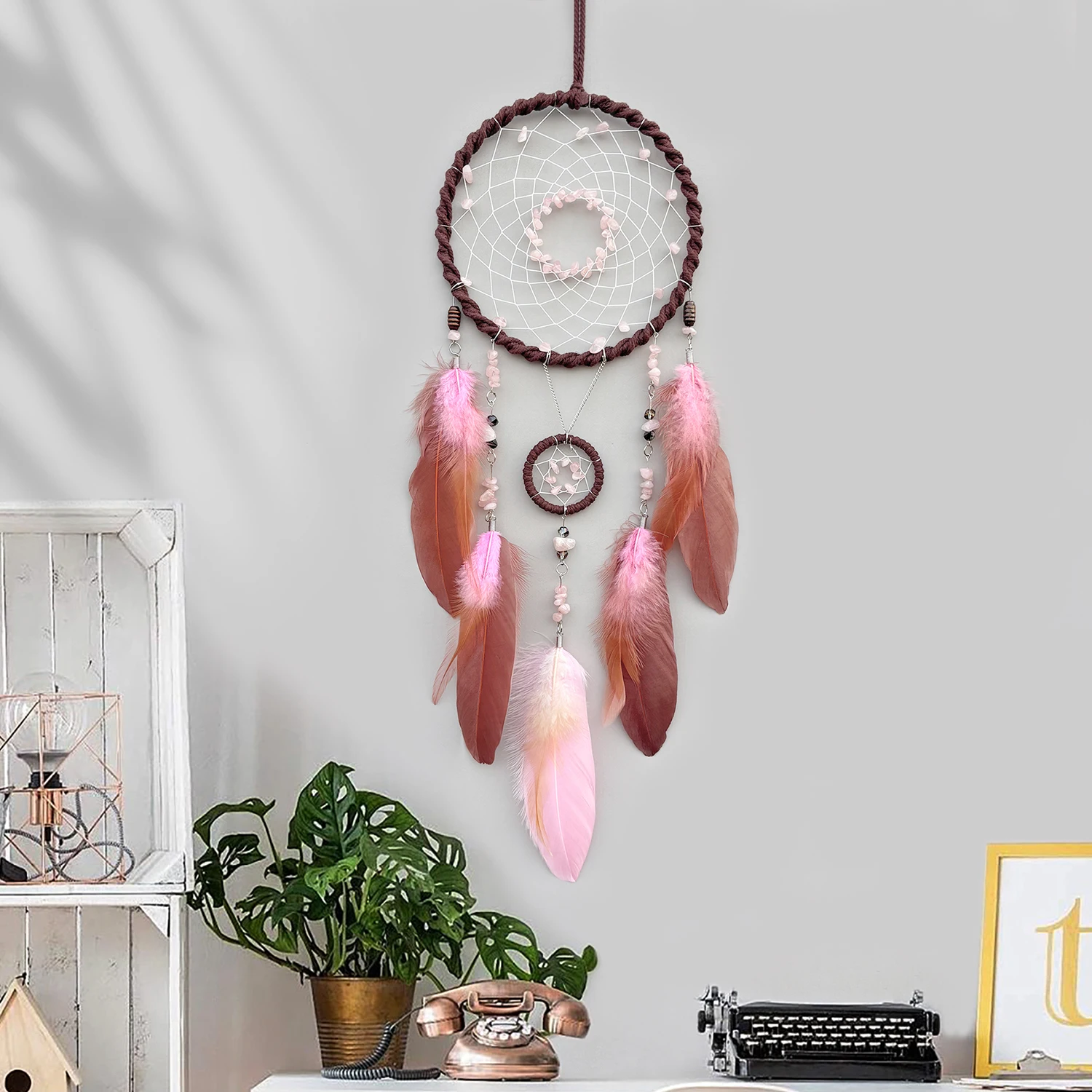 Bohemian Feathers Crystal Dream Catcher Large Wall Hangings Home Decoration Door Pendants Wind Chimes For Girls Holiday Gifts