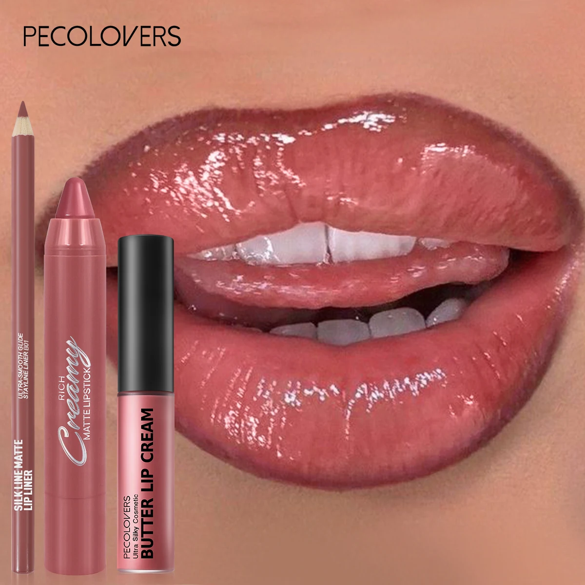 3PCS Lip Liner And Lip Gloss Set, Soft Textured Lip Beautifying, Multi-Purpose Lip Makeup, Lip Beauty Cosmetic