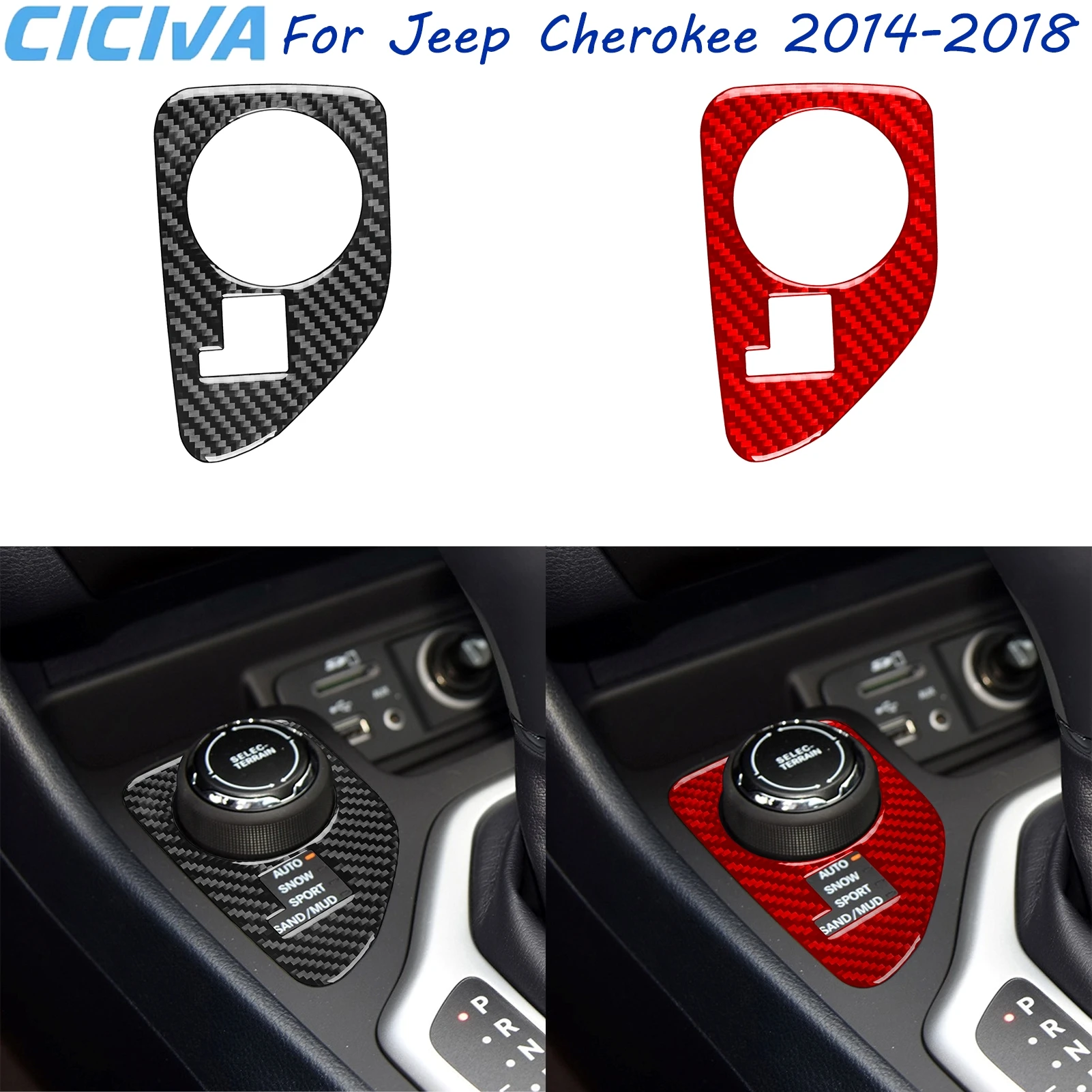 

For Jeep Cherokee 2014-2018 Auto Gear Mode Knob Real Carbon Fiber Car Decoration Accessory Sticker