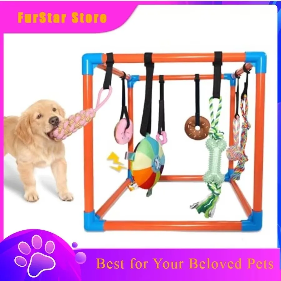FurStarPuppy Play Gym With 8 Hanging Toys Removable Dog Enrichment Playground Indoor Jungle Gym Activity Center For Small Dogs A