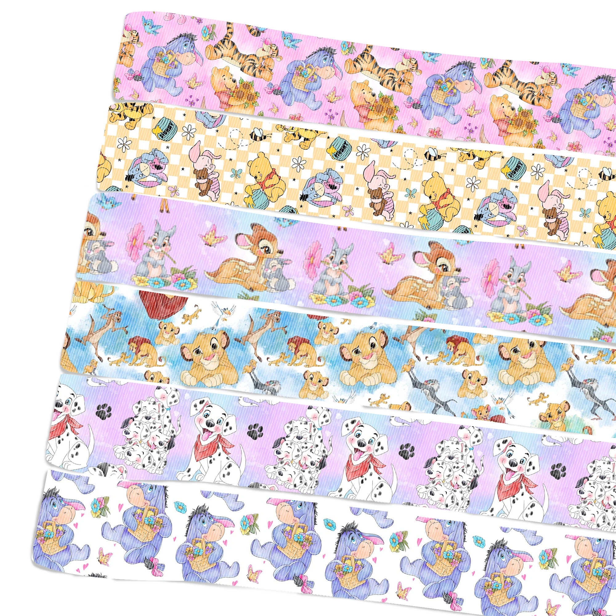 5Yard 22MM 25MM 38MM Disney Lions Tiger Winnie Cartoon Character Printed Grosgrain Ribbon For Hairbows DIY Craft Supplies