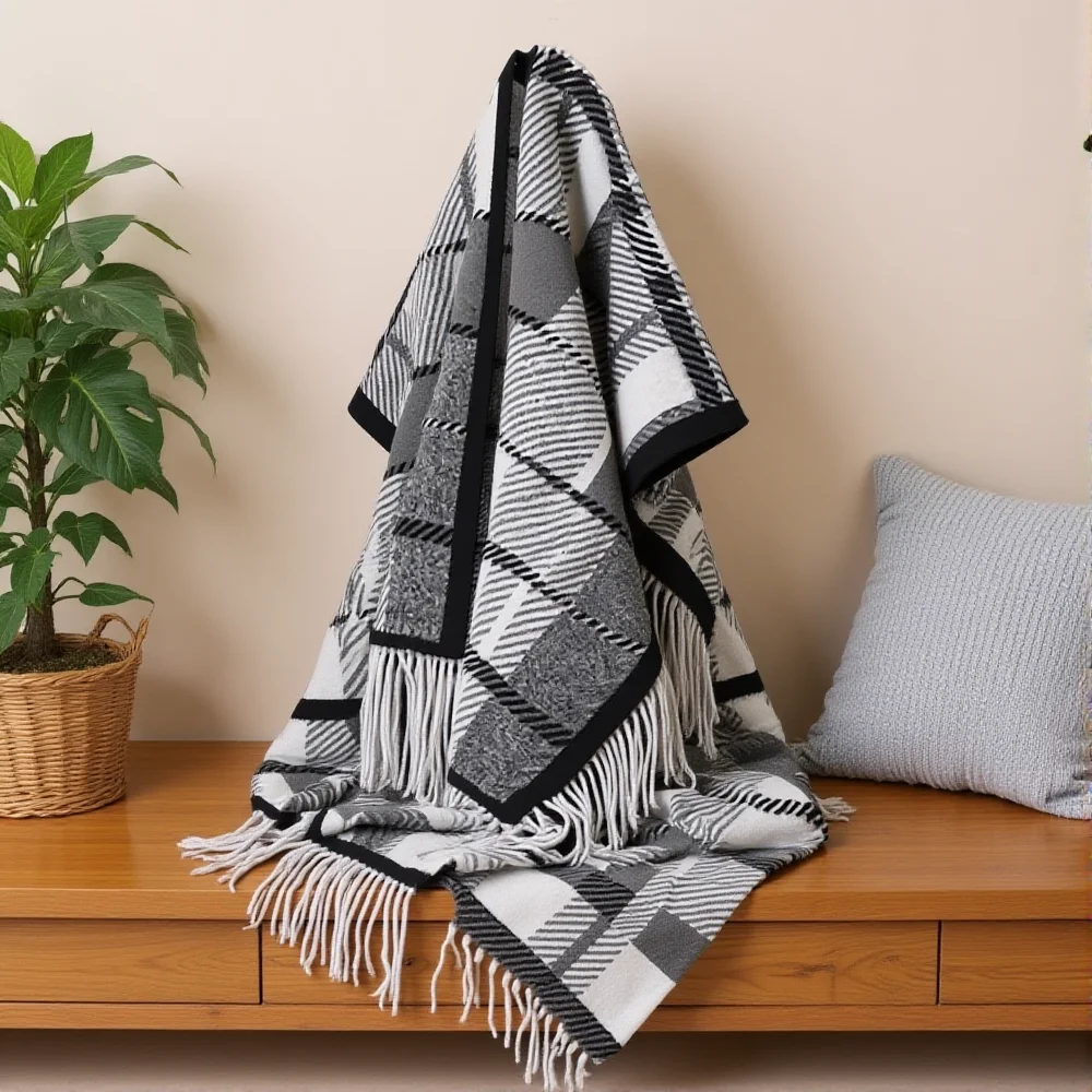 Nuevo chal cálido de invierno para mujer, calentador de cuello de otoño e invierno, estilo coreano, atmósfera versátil, bufanda de capa con borlas de calidez femenina