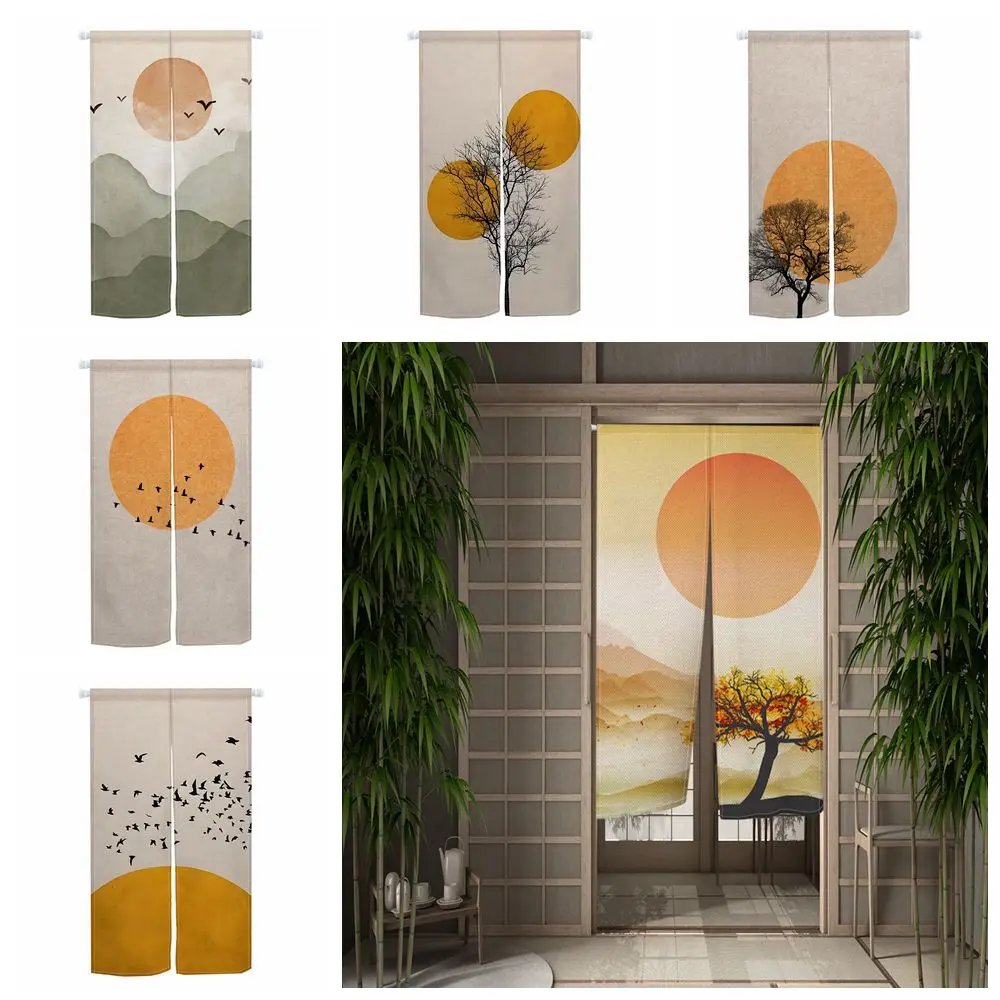 

Noren Japanese Style Door Curtain Sun Mountain Birds Plants Nature Scenery Bedroom Kitchen Entrance Half-split Door Curtain