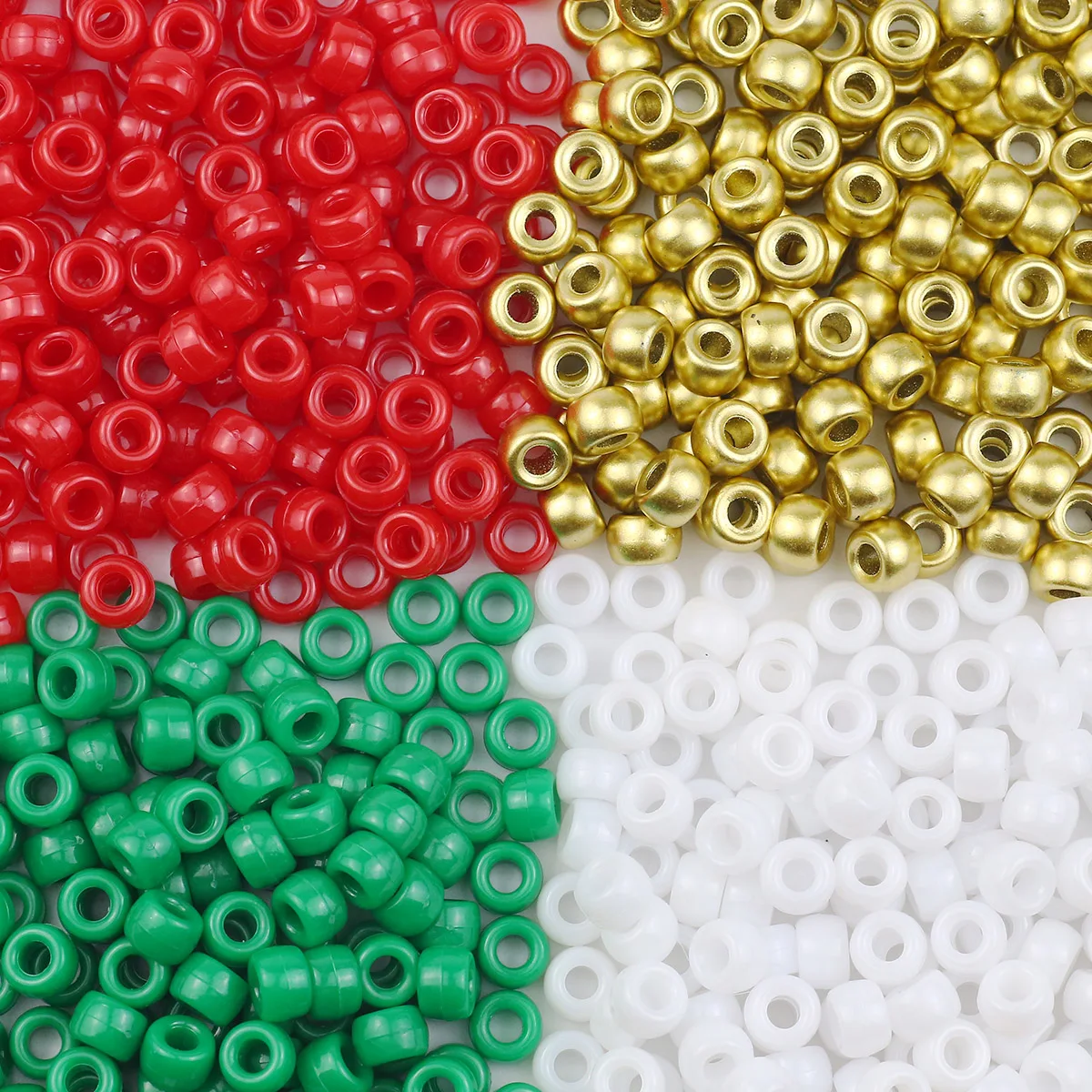 200-1200pcs Acrylic Red White Green Color Christmas Mix Large Hole Pony Beads Spacer Loose Beads For Jewelry Making DIY Bracelet