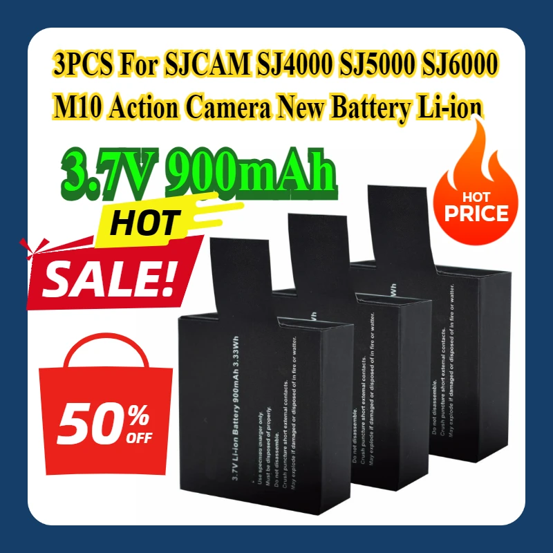 

3PCS For SJCAM SJ4000 SJ5000 SJ6000 M10 Action Camera New Battery 3 7V 900mAh Li-ion