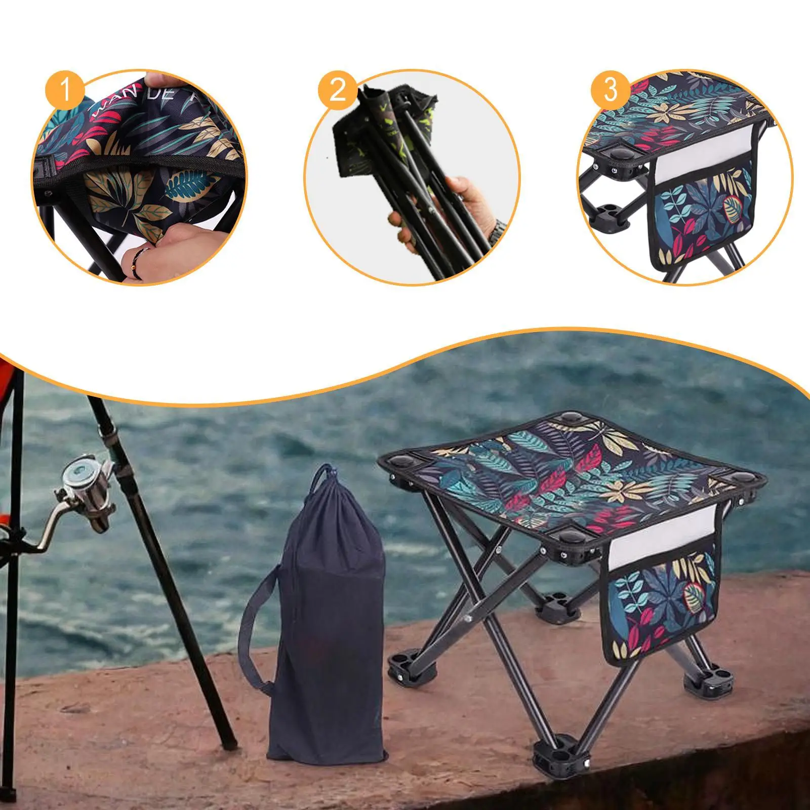 مقعد تخييم محمول صغير قابل للطي خفيف الوزن لصيد الأسماك في النزهة والشواء