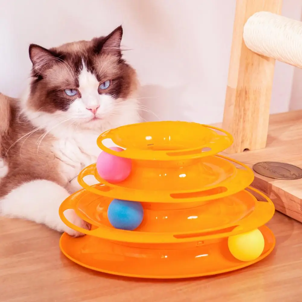 3 Level Cat Toy Tower Tracks Interactive Cat Intelligence Training Amusement Plate Tower Cat Tunnel Tracks Disc Kitten Track Toy