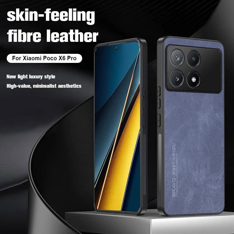 Fiber Leather Skin Feel Phone Case For Xiaomi Poco X6 Pro 5G Camera Protection Back Shell Little X6 Pro Poco X6Pro PocoX6Pro 5G