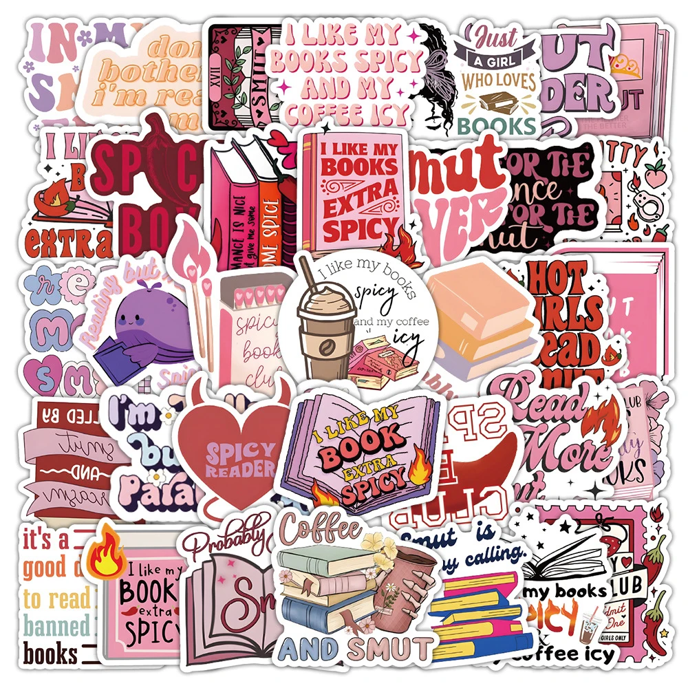 10/30/50pcs Smut Pink Romance Bookish Book Reading Stickers Kindle Aesthetic Girls Decals Waterproof DIY Phone Laptop Diary