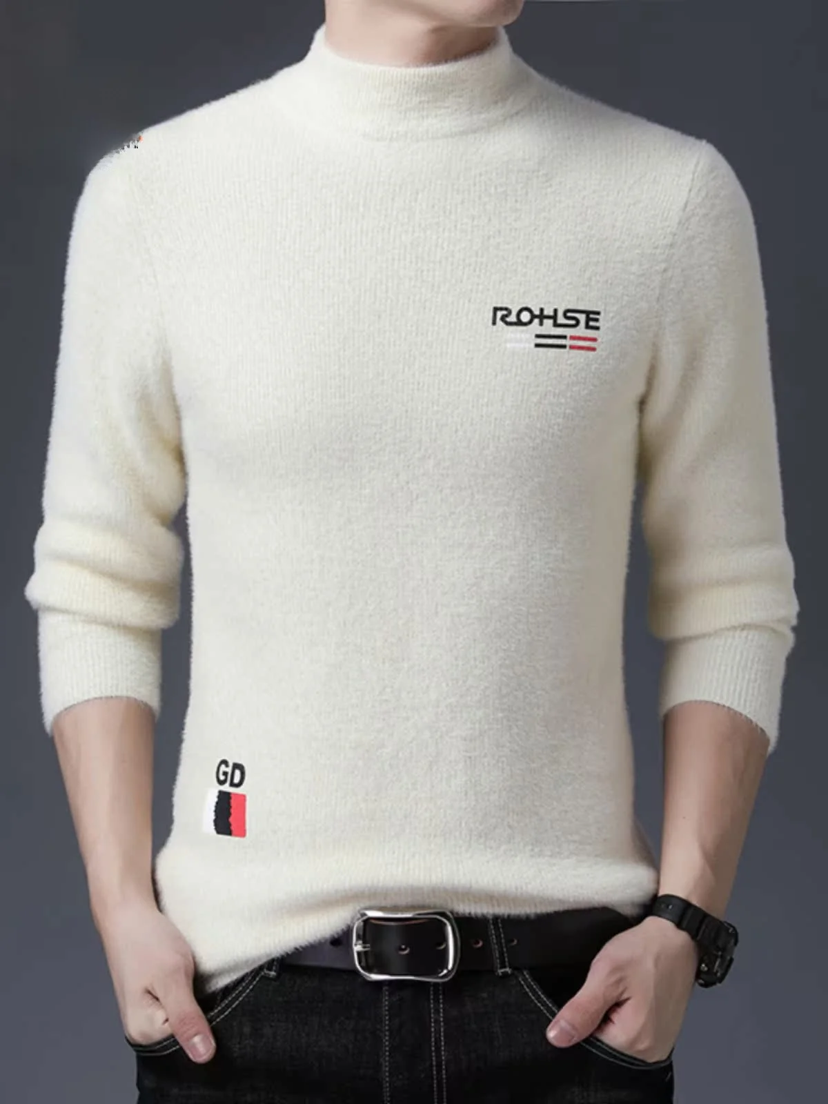 

Pierre Cardin Luxury Men's Long Sve Mink Velvet Sweater f High Collar Wool Base irt Faionable Busin Casual Knitwear