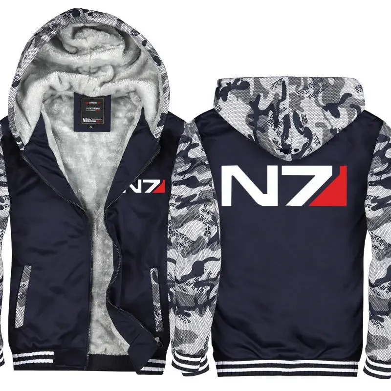 Effect N7 Hoodies Jacket Zipper Thickened Fleece Men's Winter Casual Fashion Men Women Anime Game Unisex N7 hoodie sweatshirt